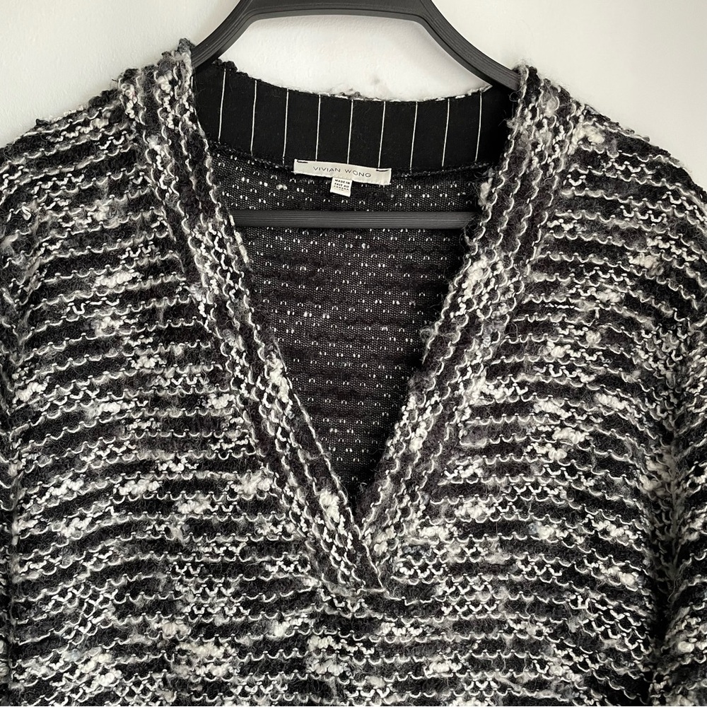 VIVIAN WONG Stylish Black and White V-neck Sweater - Picture 2 of 9
